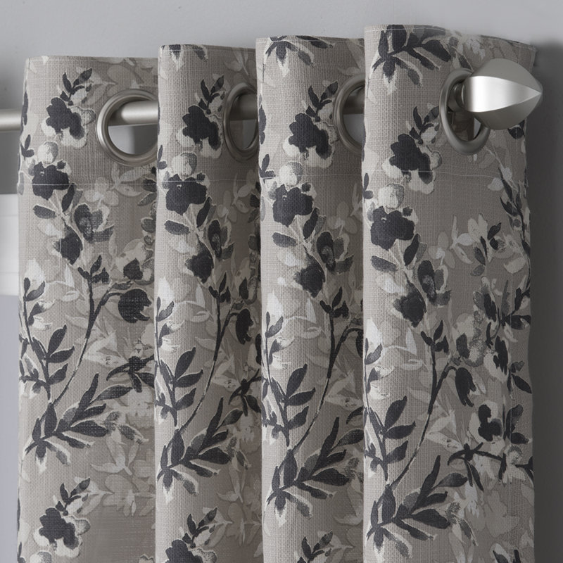 Panneau de rideau en polyester / coton avec œillets Quane, Taupe / Noir, 50 po x 63 po