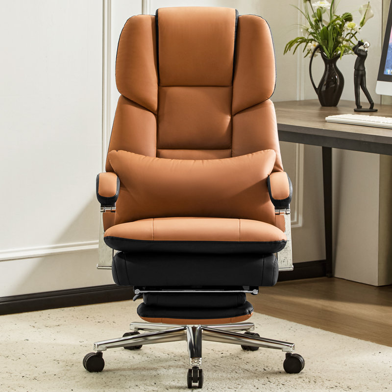 Fauteuil de direction double rembourré avec repose-pieds, Brun