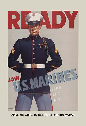 « ready-rejoin us marines », affiche rétro, H 42 po x l 28 po x P 1,5 po