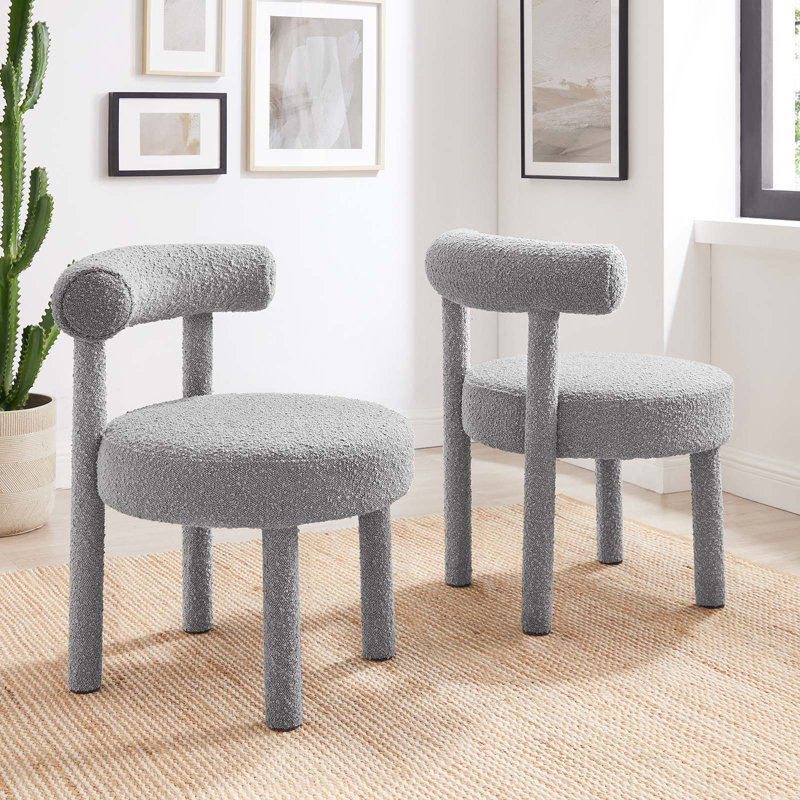 Modway Toulouse Side Fabric Upholstered Dining Chairs, Boucle Light Gray