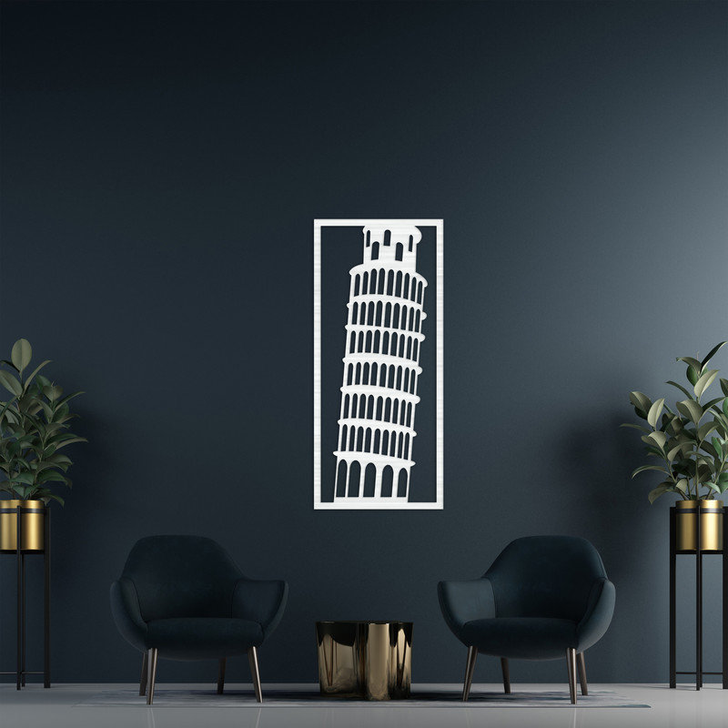 Art mural rectangulaire de la tour penchée de Pise - ACM, Noir, H 32 po x l 14,3 po x P 0,25 po