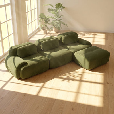 Everette 116.1" W x 69.2" D x 27.5" H Ergonomic Corduroy Fabric L-Shaped Modular Sofa