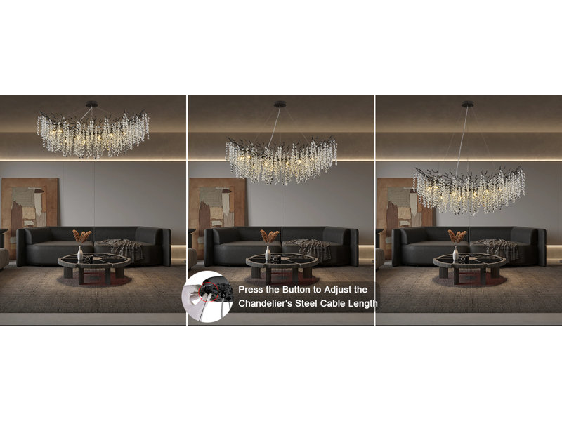 Tree Branch Snow Crystal Chandelier Lighting 47"L, Black/White