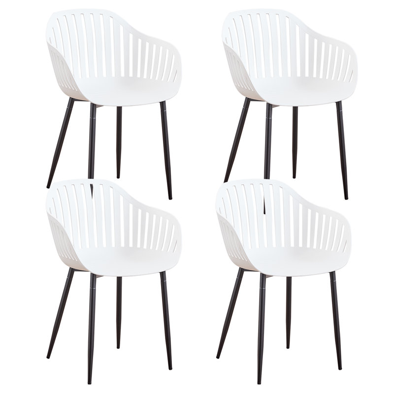 Set Of 4 Chairs - Modern Dining Chair - Vertical Bar Hollow Back Chair - Metal Legs, White