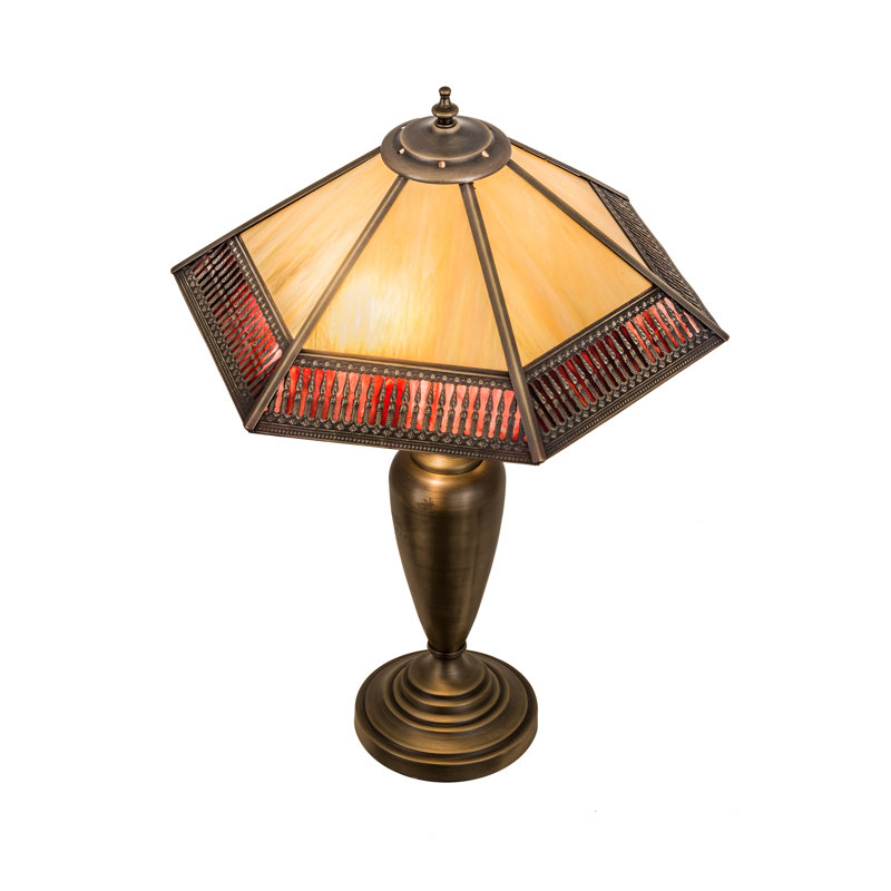Antique Brass and Glass Gothic Table Lamp, 25"
