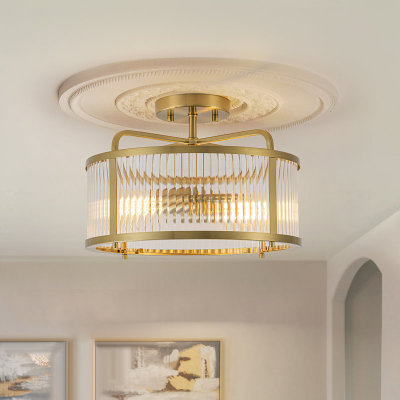 Plafonnier semi-encastré Modern avec abat-jour en verre texturé