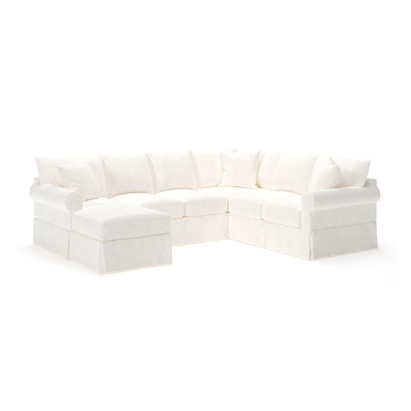 Amari Slipcovered U-Shaped Sectional, Bevin Natural Linen Blend, Left Hand Facing