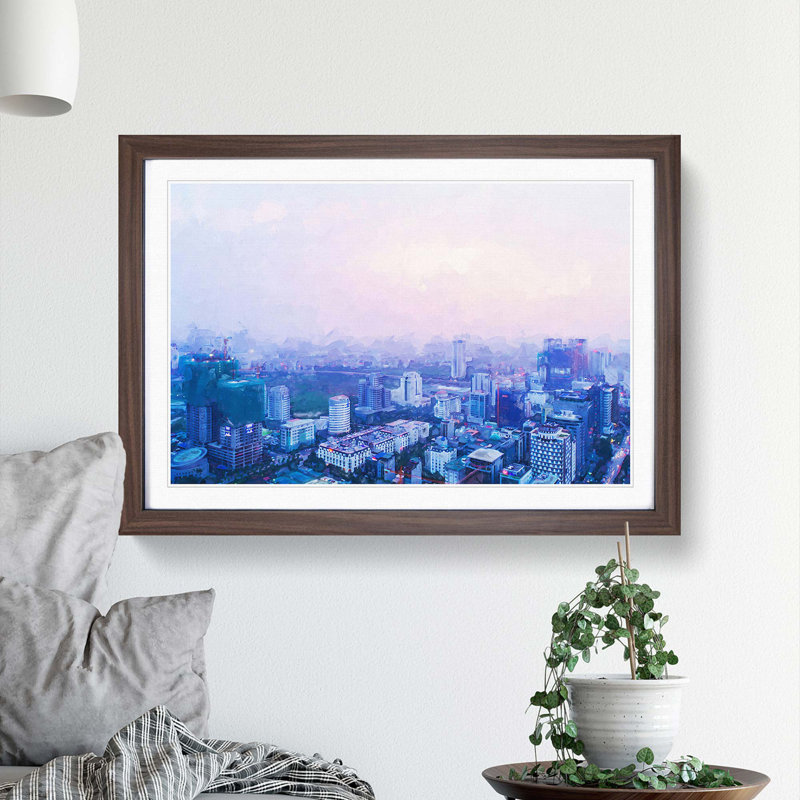 The Hanoi Skyline in Vietnam in Abstract - Picture Frame Graphic Art Print, Walnut Framed, 48cm H x 65cm W x 2cm D