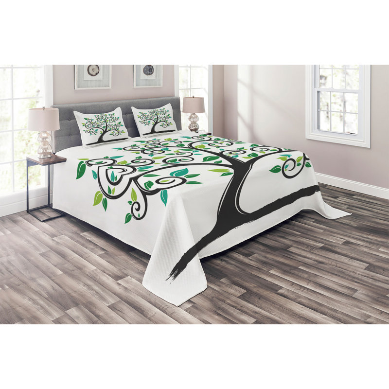 Tree Traditional Polyester Coverlet, Queen Bedspread + 2 Shams