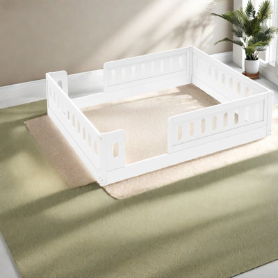 Lit plateforme robuste en bois, lit double moderne avec garde-corps, finition blanche