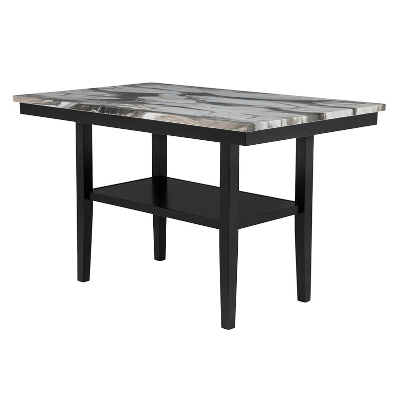 Table de salle à manger de comptoir de 60 po avec tablette inférieure de rangement, table supérieure en bois de marbre pour la salle à manger de cuisine