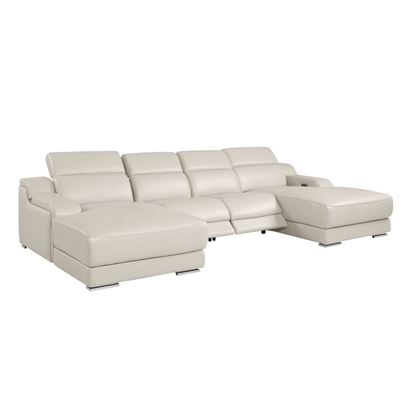 Canapé modulaire en cuir italien 4 pièces Clairemont clair avec 2 fauteuils inclinables électriques et appuis-tête réglables Clairemont