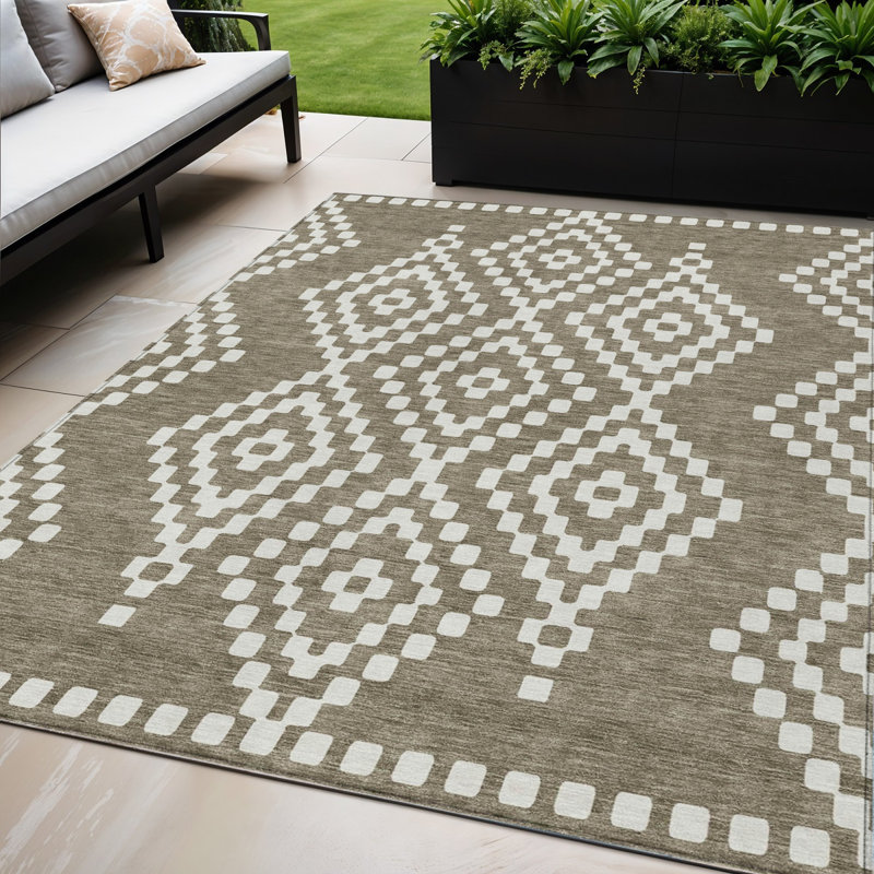 Tapis intérieur / extérieur lavable taupe et ivoire 5 pi x 8 pi
