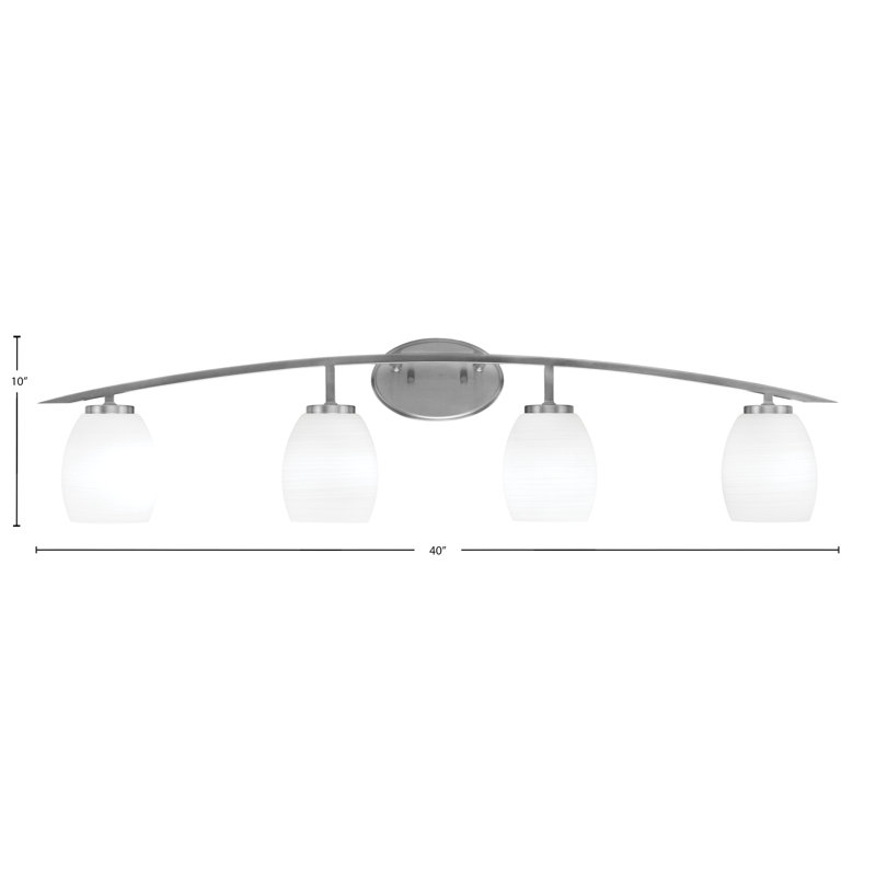 Barre d'éclairage de salle de bain 4 lumières avec verre en lin blanc 5 po Kurve, Argent