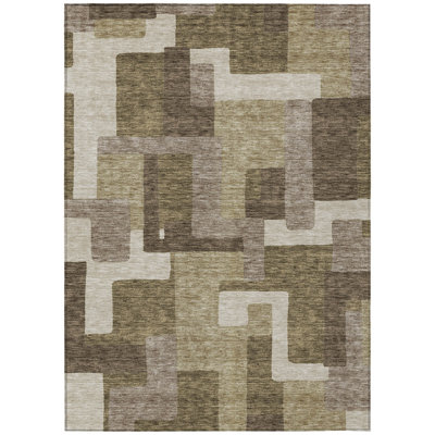 Tapis d'extérieur lavable abstrait brun et beige 8 pi x 10 pi