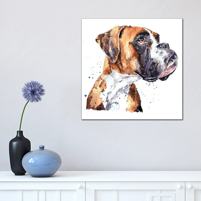 « German boxer » par Edwatercolours-impression, Pas de tapis, Toile tendue, H 18 po x l 18 po x 1,5 po