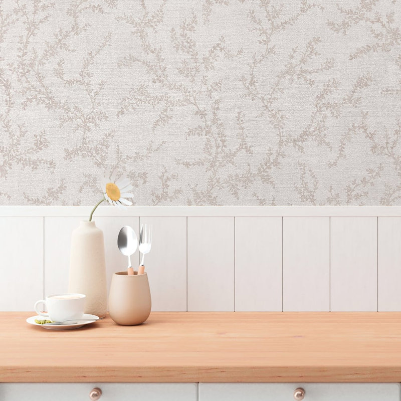 Hygge Home Collection Trailing Vines Motif Wallpaper Roll, Pink