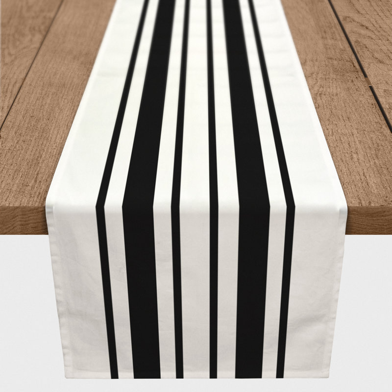 Analiyah Rectangle Striped Polyester Table Runner, 90'' x 16'', Black