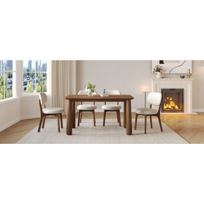 63" Solid Wood Dining Table, Rectangular Kitchen Table with Walnut Finish, Farmhouse Dinner Table for 4-6 People, Heavy-Duty Support up to 1000 lbs, E