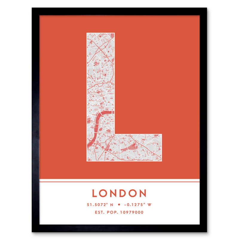 London City Map London Orange by Wee Blue Coo - Single Picture Frame Typography