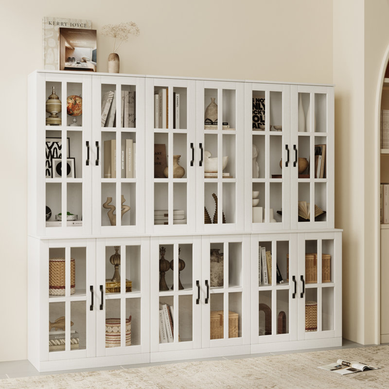 Vitrine modulaire H 71 po x l 71 po avec portes en verre, bibliothèque modulaire, Blanc