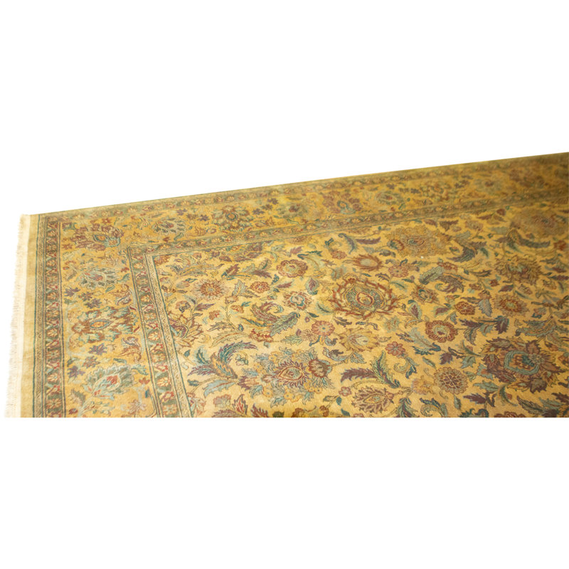 Hand Knotted Wool Area Rug in Gold