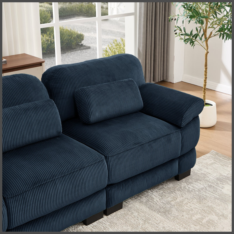 Canapé RSF en velours côtelé avec 1 coussin - bleu, Orienté à droite, Bleu