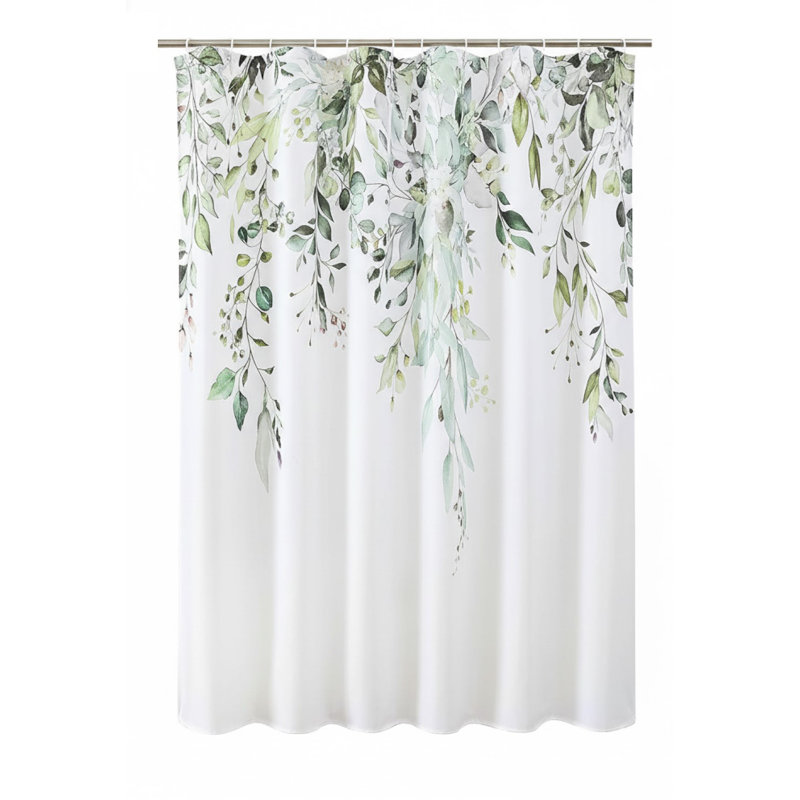 Colorful Star Sage Green Eucalyptus Waterproof Shower Curtain Set With Hooks Watercolor Floral Print Plant Leaves Washable Fabric 72 X 72 Inch
