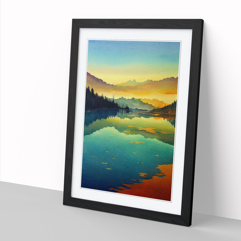 Watercolour Lake Vol.7 - Single Picture Frame Print, 34cm H x 25cm W x 2cm D, Oak