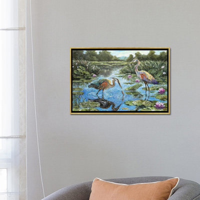 Great Blue Heron In Marsh Lily Pond - Wall Art Print - Framed Canvas