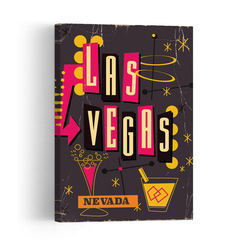 Retro Las Vegas Cocktails Abstract Classic Retro City Wall Art Print 1 Piece Wrapped Canvas Wall Art, 152.4cm H x 101.6cm W