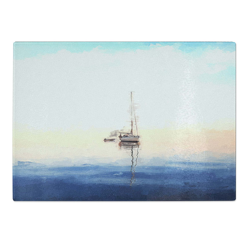 Glass Lone Sailboat in Abstract Chopping Board, 28.5 cm W x 20 cm L