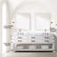 84 po L 22 po D Meuble-lavabo double en chêne blanc avec plateau en marbre, robinet, miroirs 36 po, D 84 po et 22 po, chêne, robinet et miroir