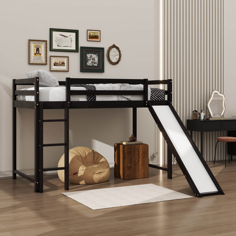 Twin Over Twin Bunk Bed With Slide And Ladder Wood Bed, Espresso