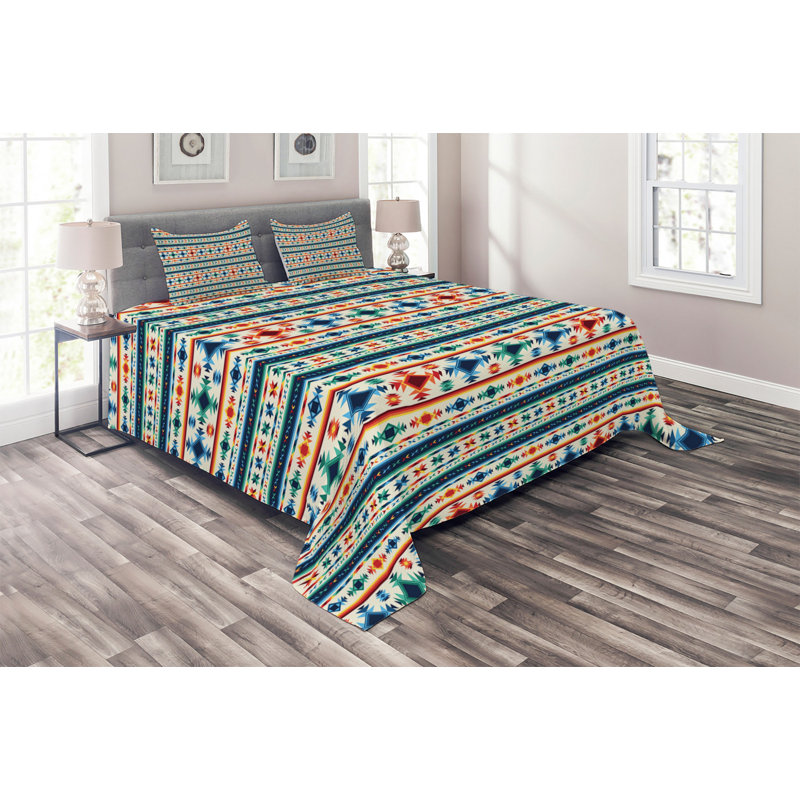 Tribal Eclectic Polyester Geometric Shapes Coverlet, King Bedspread + 2 Shams