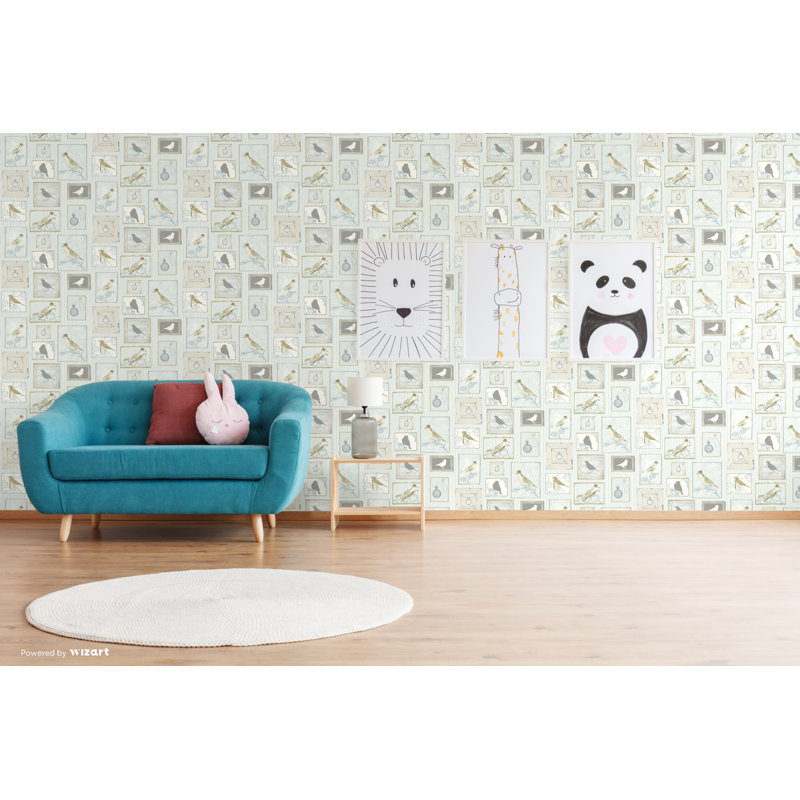 Hagen Birds 10m x 53cm Wallpaper Roll, Aqua
