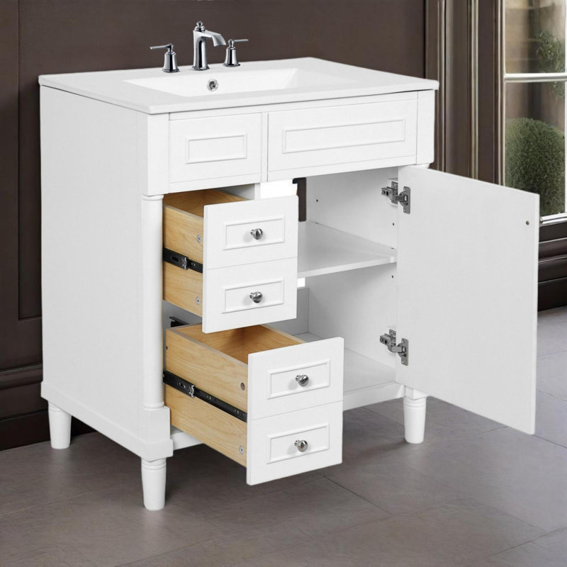 Meuble-lavabo de 30 po avec lavabo, meuble-lavabo autoportant avec porte à fermeture douce, meuble-lavabo avec 2 tiroirs 
