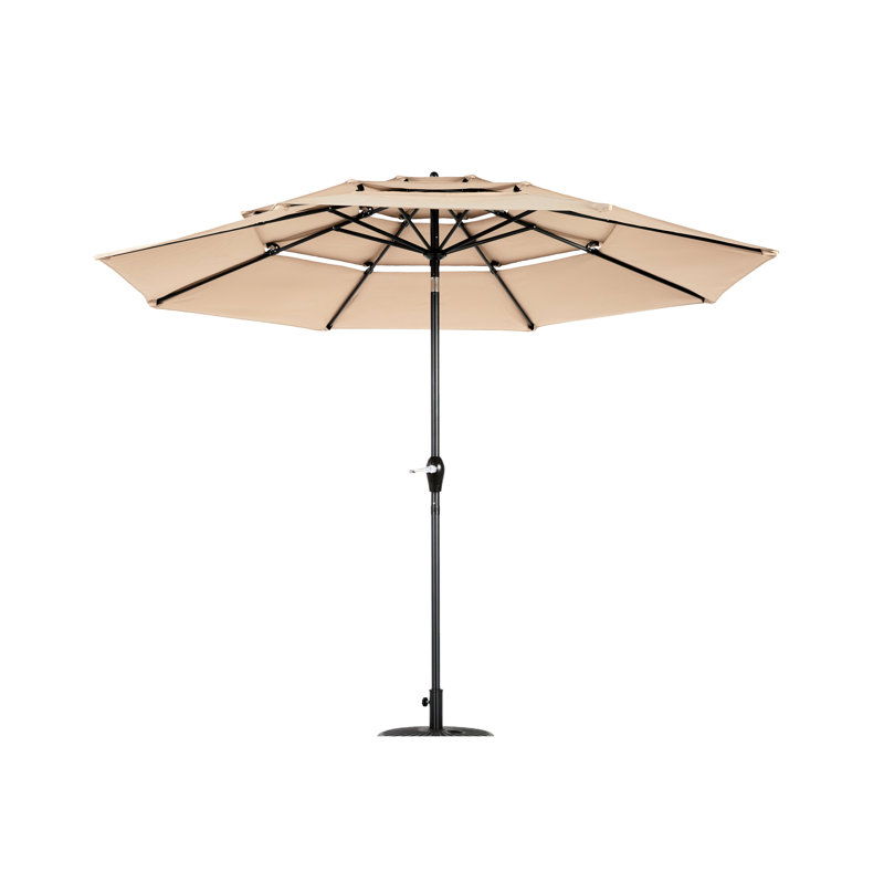 Parasol d'extérieur automatique à 3 niveaux de 10 pi - Kaki avec auvent facile à utiliser et ventilation en aluminium pour la structure du patio