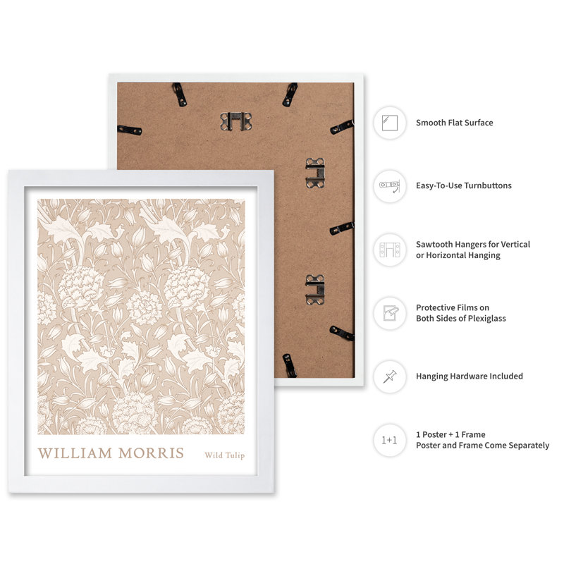 William Morris - tulipe sauvage No3, Poster, 12"H x 16"W, White Framed