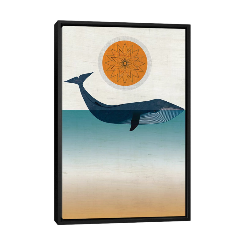 Baleine bleue - Impression sur toile, H 26 po x l 18 po x P 1,5 po, Toile avec cadre noir, Pas de tapis