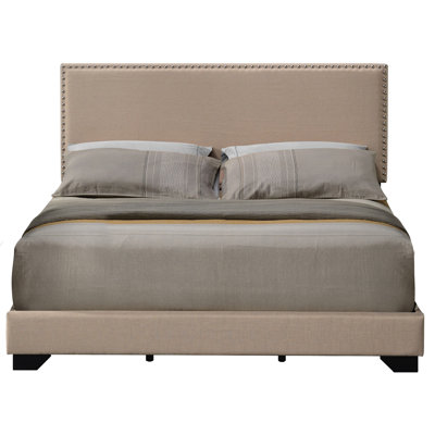 Beige Queen Panel Bed With Appealing Nailhead Trim - Furniture Option Elegant Long-lasting Bedroom Beauty Addition