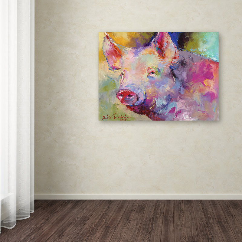 « cochon », reproduction sur toile, H 14 po x l 19 po x P 2 po, Pas de tapis, Toile tendue