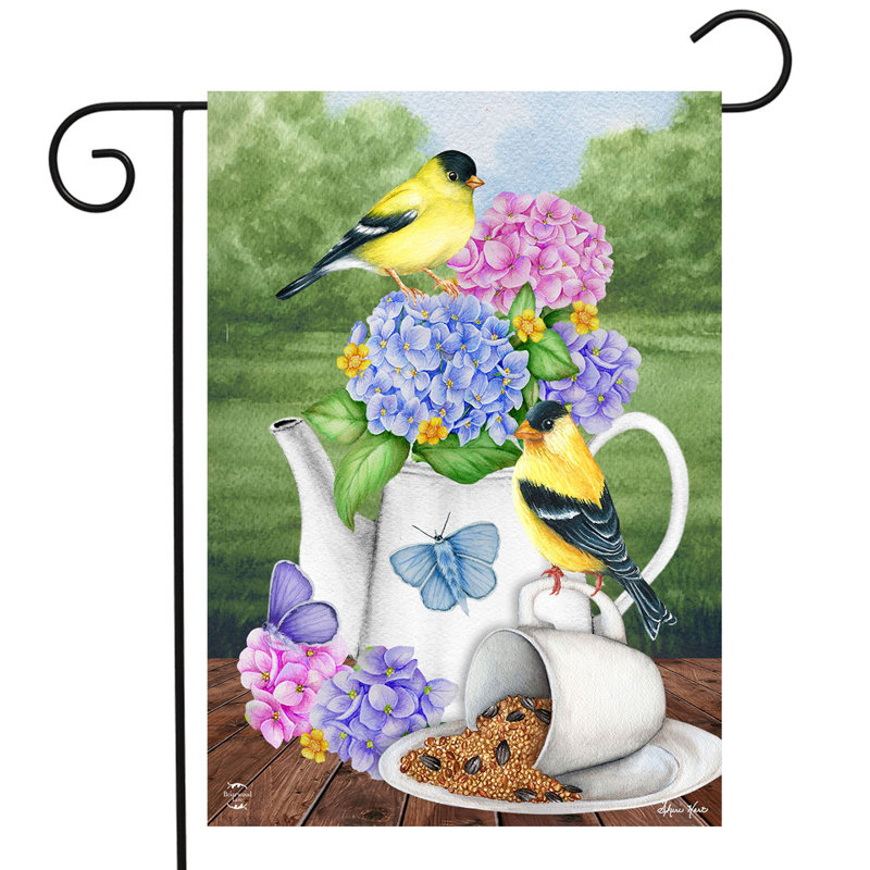 Drapeau de jardin Tea Party, Printemps blanc/jaune/violet
