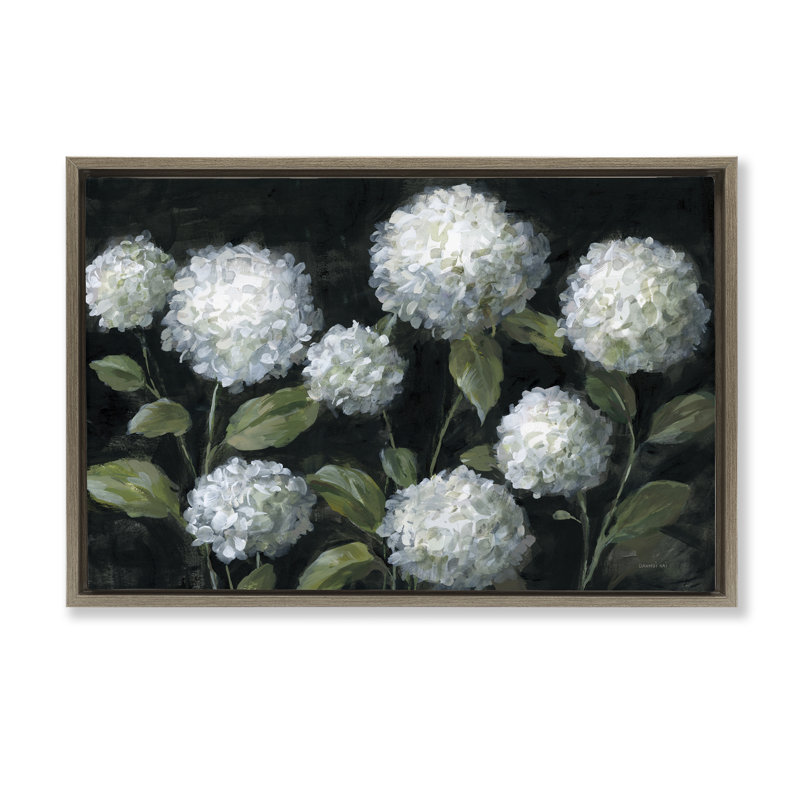 Cadre flottant hortensias Midnight Garden, design par Danhui Nai, Cadre flottant orme Montalcino, H 21 po x l 31 po
