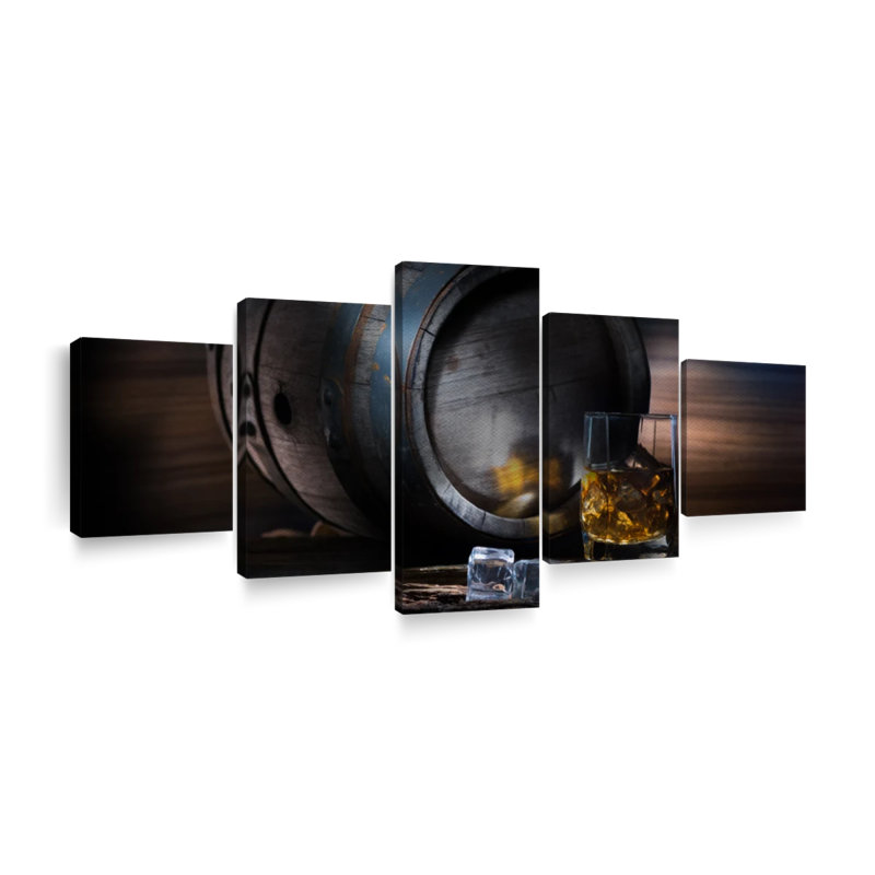 Whiskey Barrel - Ensemble de 5 reproductions sur toiles tendues, H 12 po x l 29 po x P 1 po