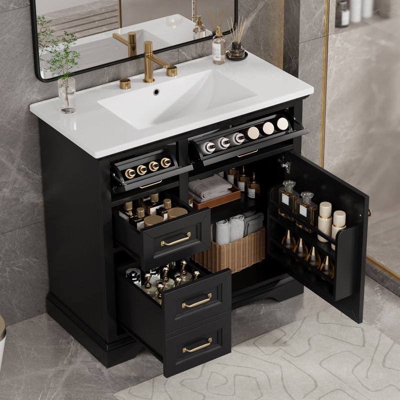 Meuble-lavabo simple 36 po avec comptoir en céramique Taylor, Noir