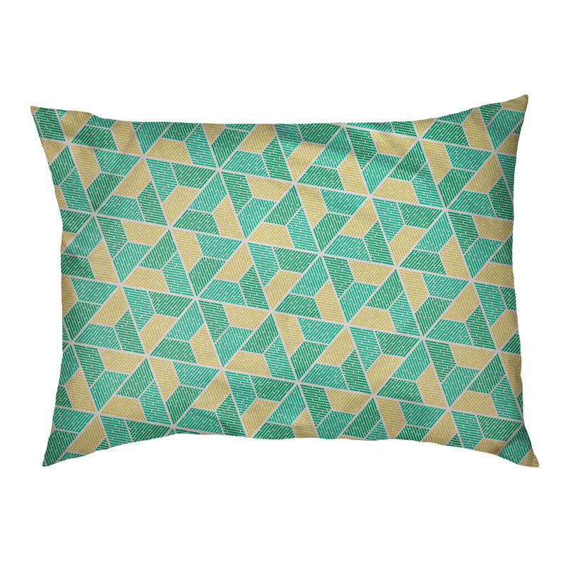 Coussin pour chien Byrge Trapezoids, Moyen (l 28 po x P 18 po x H 19,5 po), Orange clair / vert foncé / vert clair