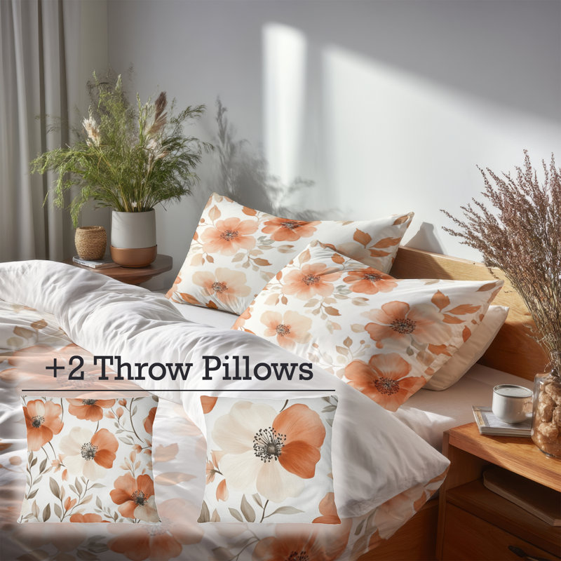 Ensemble d'édredon floral de 6 - Terra Bloom rouge avec taies décoratives et coussins décoratifs