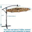 Parasol de patio brun clair de 10 pi avec lumières solaires - Rouille, 8 nervures, manivelle et base transversale pour terrasse de jardin, piscine extérieure, conduit, protégé, zone-835539560