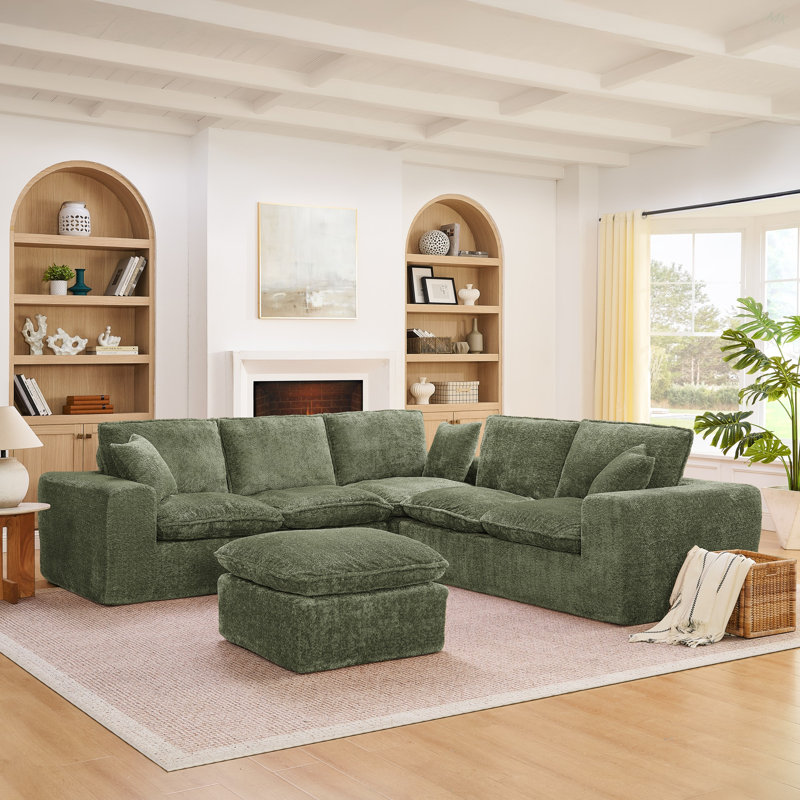 Canapé modulaire en L 107 po avec repose-pieds mobile 107 po Blain, Vert